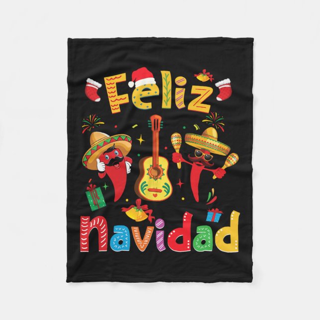 Cobertor De Velo Navidad Mexicana Fiesta Hot Pepper Guitar Parte Xm (Frente)