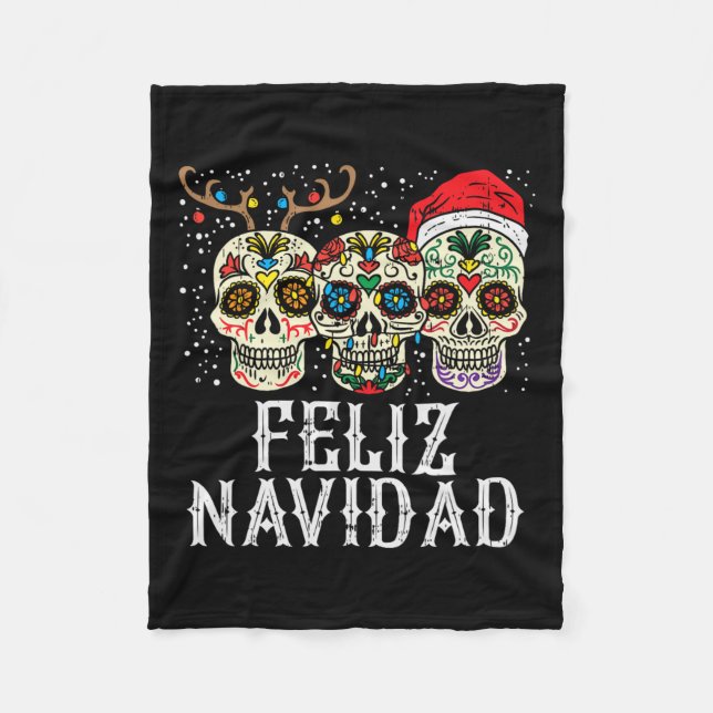 Cobertor De Velo Navidad Sugar Skulls Reindeers Papais noeis mexica (Frente)