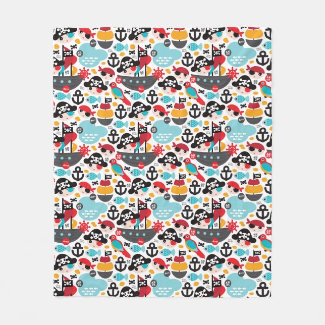 Cobertor De Velo Navigação retro da ilustração dos piratas (Frente)