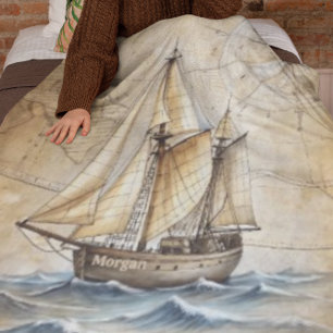 Cobertor De Velo Navio náutico da Vintagem Personalizada com Mapa A