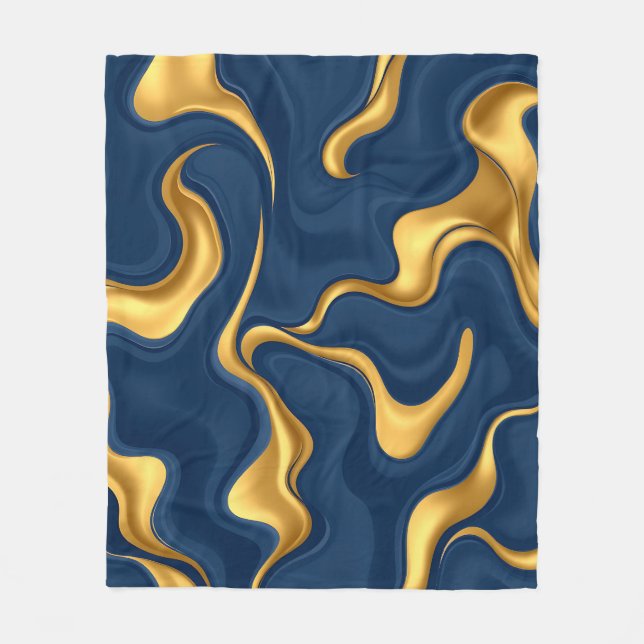 Cobertor De Velo Navy Blue Gold Marble Abstract Luxury Swirl (Frente)