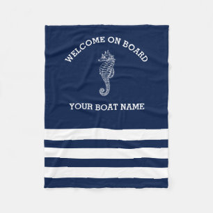 Cobertor De Velo Navy e Listra Branca Personalizado   Nome do Barco