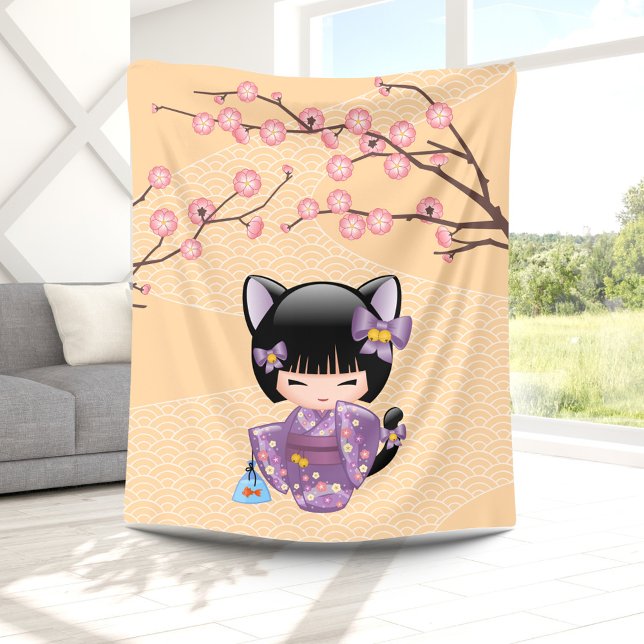 Cobertor De Velo Neko Kokeshi Doll - Cat Ears Geisha Girl (Criador carregado)