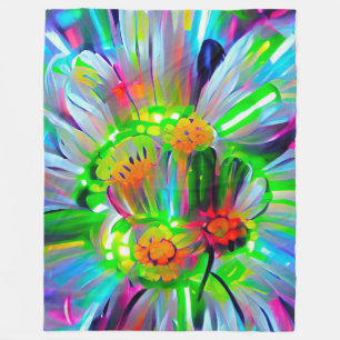 Cobertor De Velo Neon Abstrato Daisies com cores vívidas