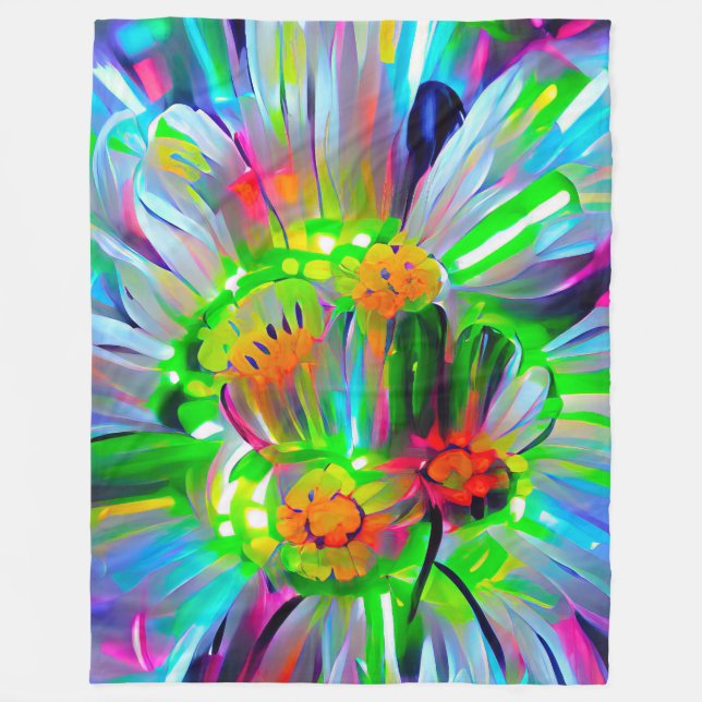 Cobertor De Velo Neon Abstrato Daisies com cores vívidas (Frente)