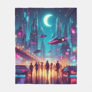 Cobertor De Velo Neon Cityscape