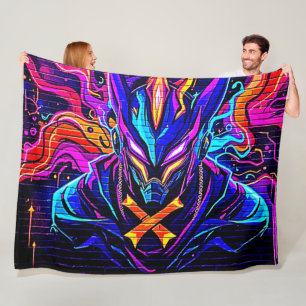 Cobertor De Velo Neon Cyber Guardian Art