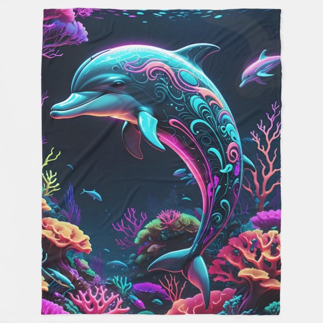 Cobertor De Velo Neon Dolphin Fleece Blanket (Frente)