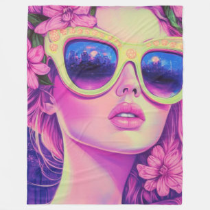 Cobertor De Velo Neon Dream Girl com óculos de sol florais