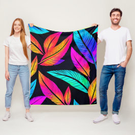 Cobertor De Velo Neon Feather Pattern Vibrant Art