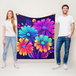 Cobertor De Velo Neon Glow Floral Fantasy Art