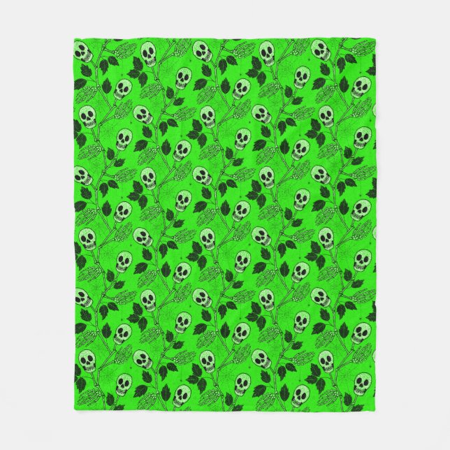 Cobertor De Velo Neon Green Floral Gothic Skull  (Frente)