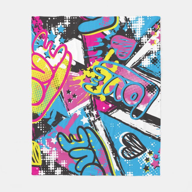 Cobertor De Velo Neon Hearts: Grunge Girl Pattern (Frente)