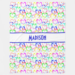 Cobertor De Velo Néon Hearts on White, Personalizado