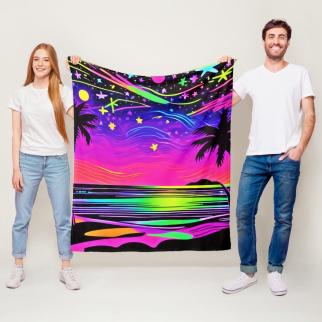 Cobertor De Velo Neon Night Beachscape (In Situ)