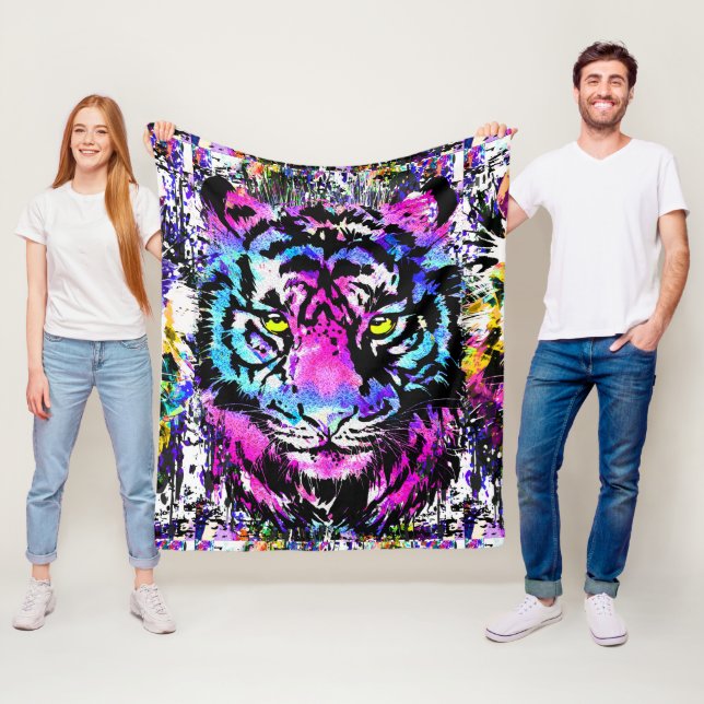 Cobertor De Velo Neon Pink Tiger Head Retrato Fleece Blanket (In Situ)