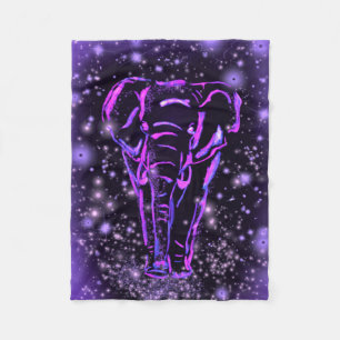 Cobertor De Velo Neon Purple Elephant Andando À Noite Estrelada