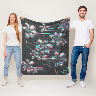 Cobertor De Velo Neon Sakura Glitch – Futuristisches Blumenmuster