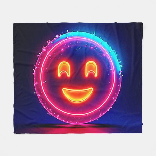 Cobertor De Velo Neon Smile: Bright Happy Glow Design (Frente (Horizontal))