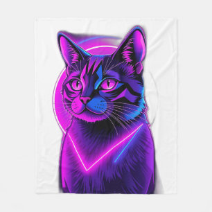 Cobertor De Velo Neon Synthwave Cat Art