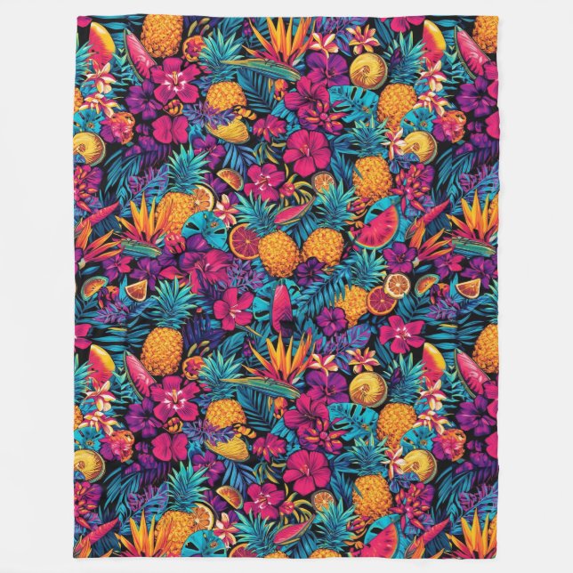 Cobertor De Velo Neon Tropical Fruit Flower Throw Blanket (Frente)