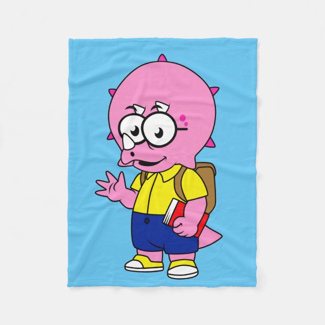 Cobertor De Velo Nerd Tricerátops Com Mochila E Livro De Texto. (Frente)