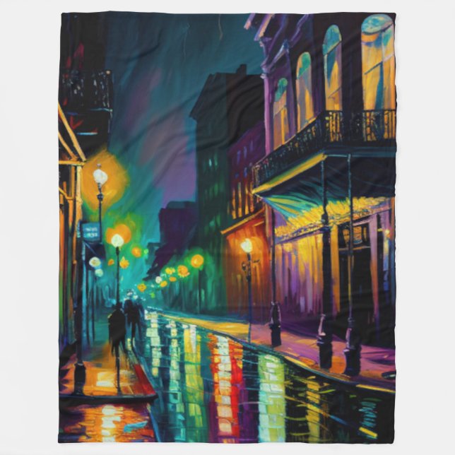 Cobertor De Velo New Orleans Bourbon Street na Arte Noturna (Frente)