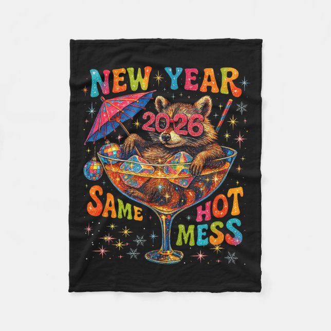 Cobertor De Velo New Year 2026 Same Hot Mess Funny Raccoon Gift  (Frente)