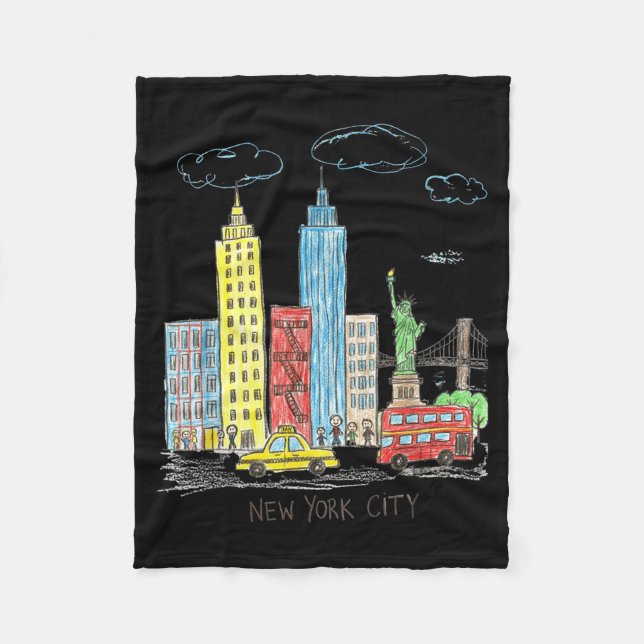 Cobertor De Velo New York City Skyline Illustration Urban Kids Art  (Frente)