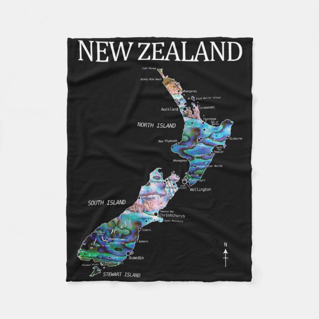 Cobertor De Velo New Zealand Kiwi Detailed Map  (Frente)