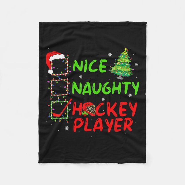 Cobertor De Velo Nice Naughty Hockey Player Check List Christmas Sa (Frente)