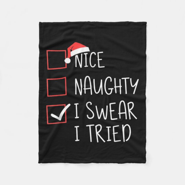 Cobertor De Velo Nice Naughty I Swear I Tried Christmas Santa Claus (Frente)