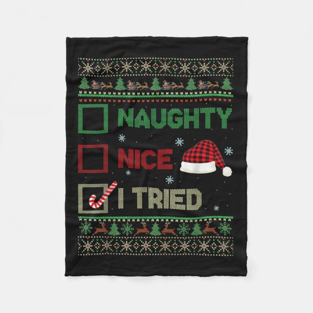 Cobertor De Velo Nice Naughty I Tried Ugly Sweater Red Plaid Christ (Frente)