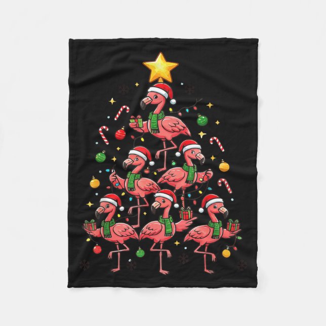 Cobertor De Velo Nk Flamingo Christmas Tree With Santa Hats &amp; H (Frente)