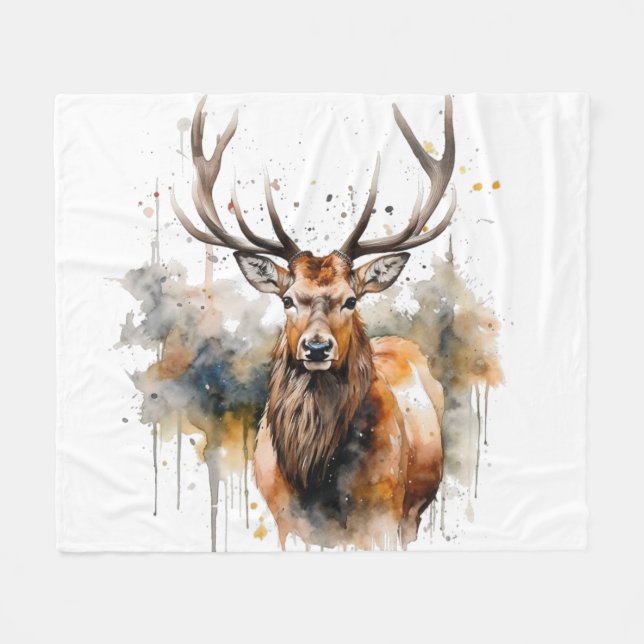 Cobertor De Velo Noble Antlers: Arte de Aquarela em Madeira (Frente (Horizontal))