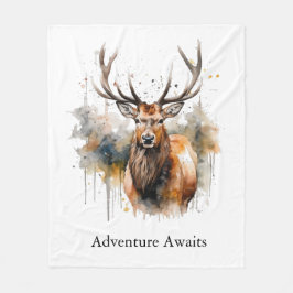 Cobertor De Velo Noble Antlers: Woodland Elk Watercolor, personaliz