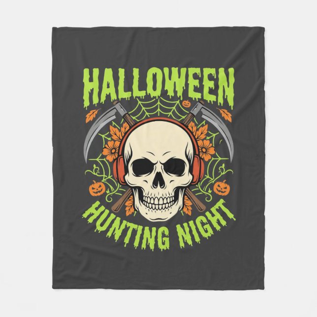 Cobertor De Velo Noite de Caça no Halloween Desenho de Caveira e Fo (Frente)