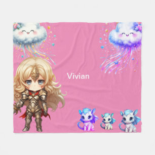 Cobertor De Velo Noite de menina protegendo dragões