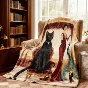Cobertor De Velo Noite de Ópera de Gato Preto Elegante Arte Animal