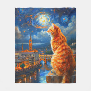 Cobertor De Velo Noite Estrelada sobre Florença Arte do Gato Geng