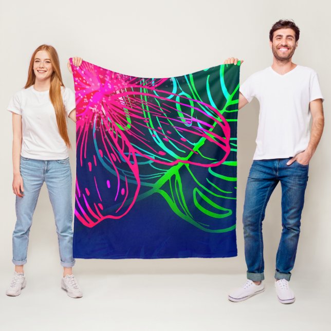 Cobertor De Velo Noite Tropical de Luau Elétrico Neon Aloha (In Situ)