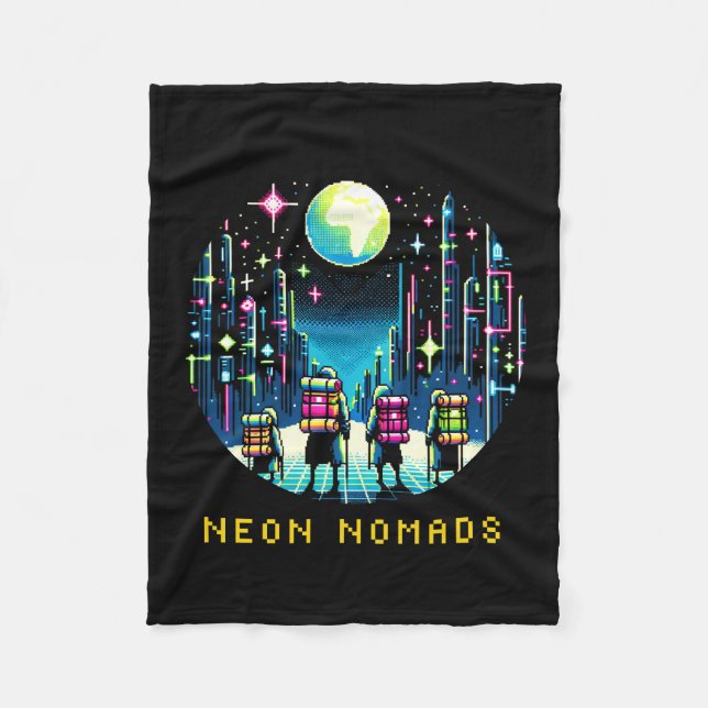 Cobertor De Velo Nômades Neon de 8 bits - Cyberpunk City Adventure (Frente)