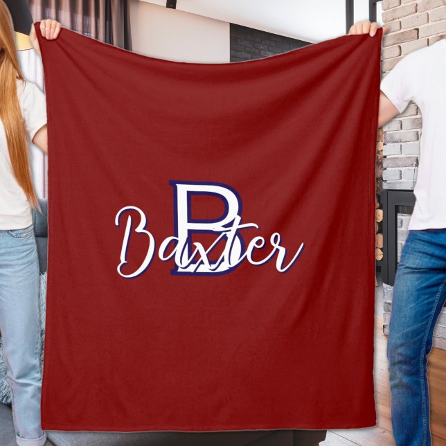 Cobertor De Velo Nome branco vermelho e azul e monograma personaliz (Red White & Blue Name and Monogram Personalized Fleece Blanket
)