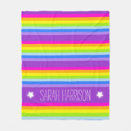 Cobertor De Velo Nome colorido listras arco-íris personalizadas