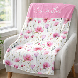 Cobertor De Velo Nome da Aguarela da Flor Silvestre Rosa 