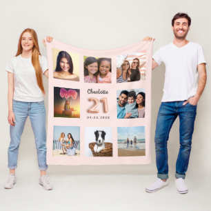 Cobertor De Velo nome da colagem de fotos cor-de-rosa aniversário 