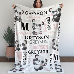 Cobertor De Velo Nome da Colagem Personalizada Panda Fleece Blanket