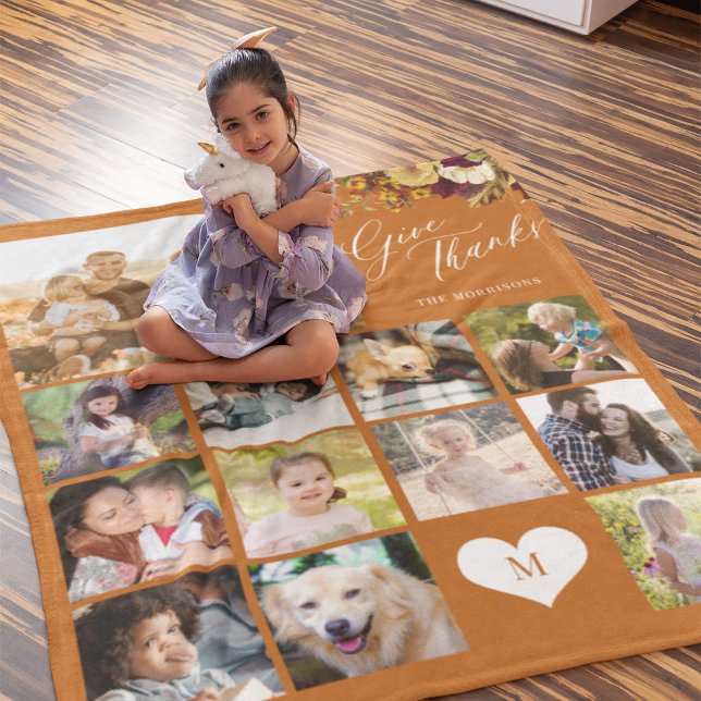 Cobertor De Velo Nome da família Colagem fotográfica dá aos obrigad (Criador carregado)