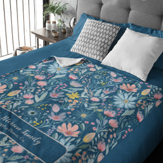Cobertor De Velo Nome da família de padrões florais de aquarela per