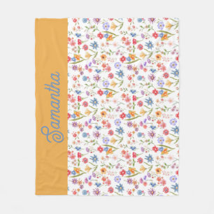 Cobertor De Velo Nome da Flor Silvestre em Aquarela Roxo Azul Verme